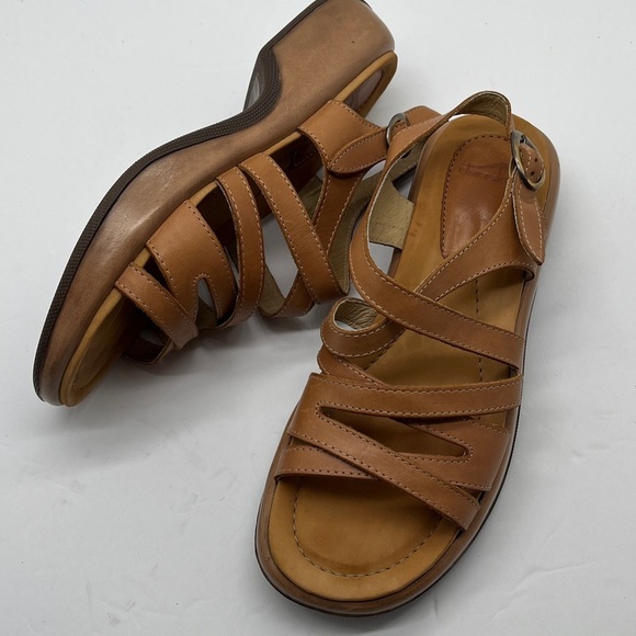 Dansko Lolita Leather Strappy Sandals Women’s US 9.5-10 /40 Tan Chunky Comfort - Picture 1 of 15